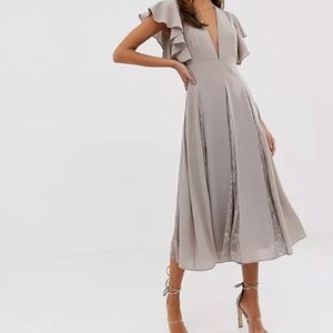 NWT ASOS Design Midi Dress with Lace Godet Panels